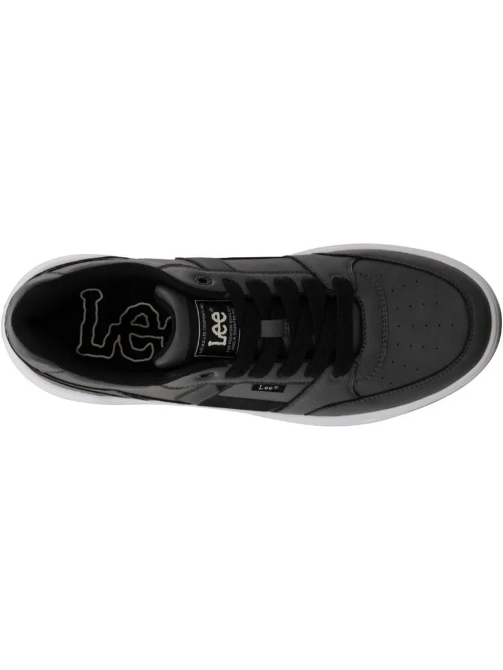 Lee Men's Charcoal Black Imported Rubber Faux Leather Adjustable Lace Up Sneaker